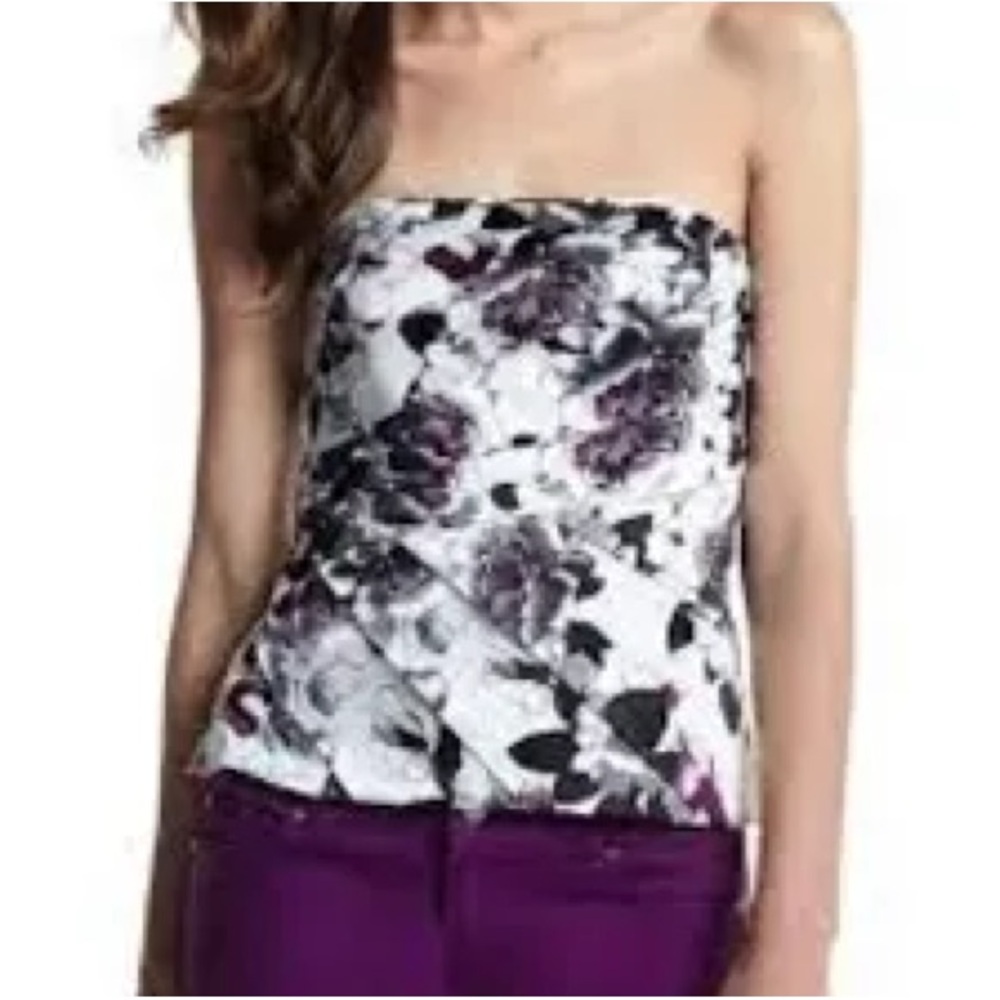 White House Black Market White Strapless Floral Corset Top